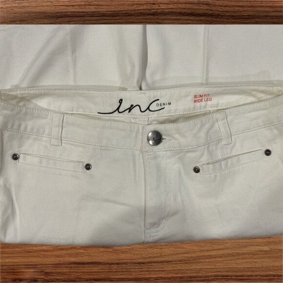 INC White Embroidered Flare Jeans Womens Petite 12P Stretch Comfort Wide leg - Picture 10 of 10